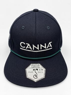 CANNA Embroidered Snapback Hat in Navy with Green Rope